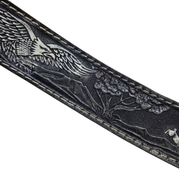 Vintage Tooled Leather Belt Eagle Rabbit Design Size 42 Embossed Western Wear - Picture 12 of 16